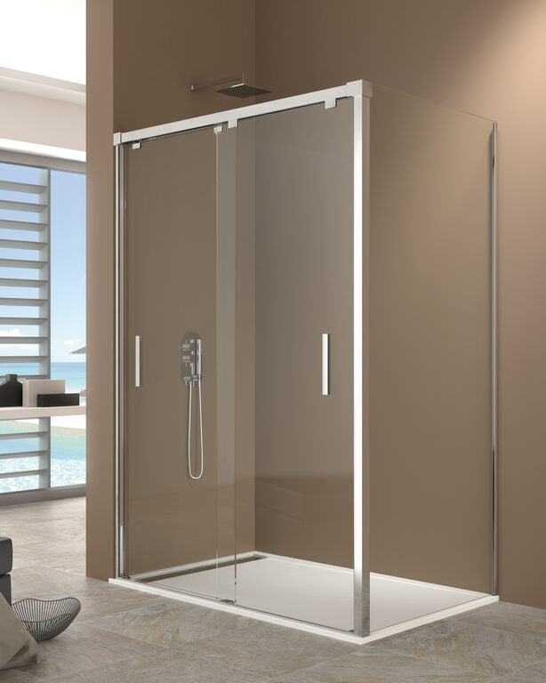 Bypass Eckdusche 1+1 Mit Festem Seitenteil, Klarglas, Glänzendes Chromprofil 150x70 Cm