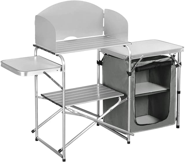 Faltbar Campingschrank inkl.Tragetasche mit Aluminiumgestell Reiseküche tragbar weiß-grau - Woltu