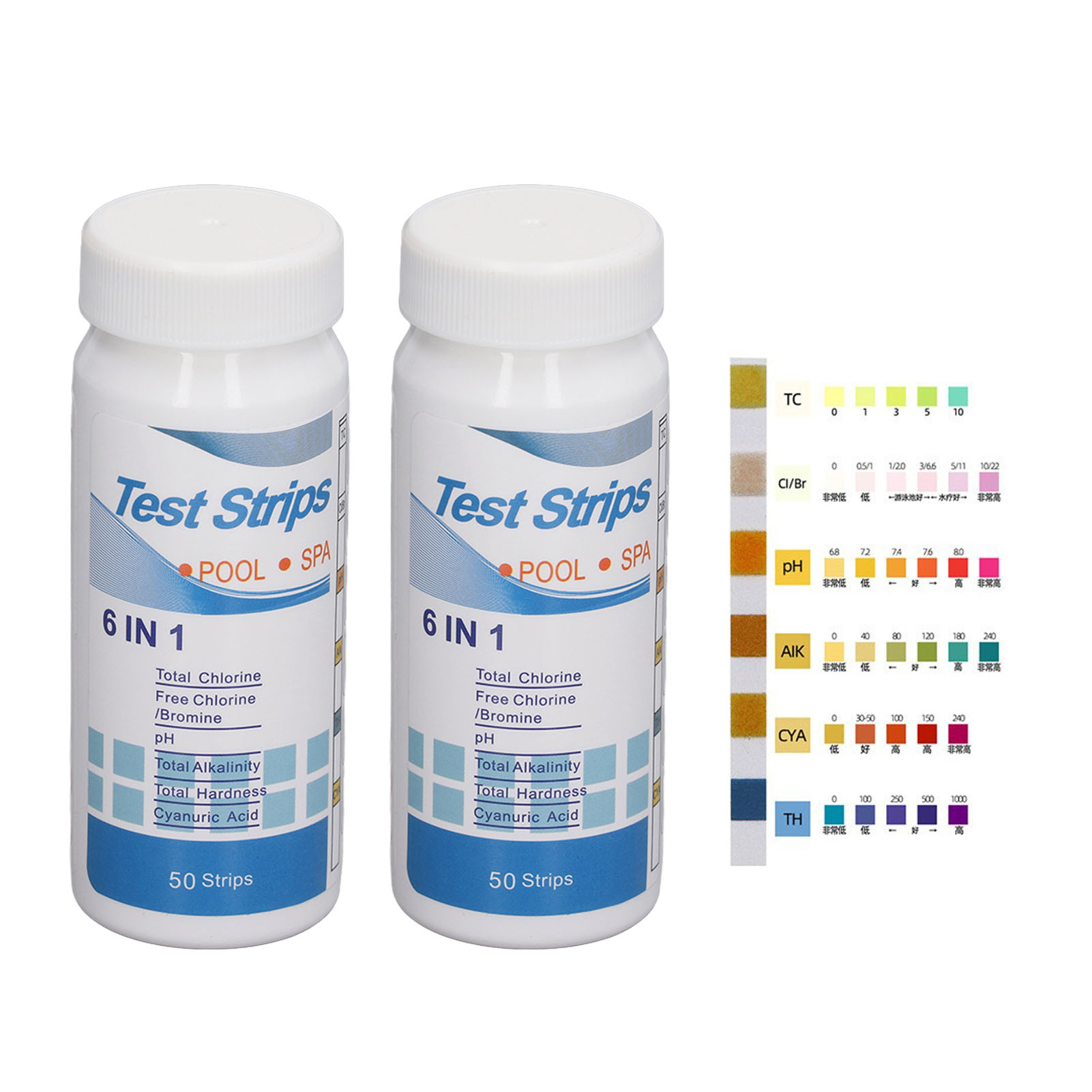 Ph 6 In 1 Teststreifen, 100 Stück, Lackmuspapier Für Schwimmbad Und Spa, Chlorhärte, Alkalität, Cyanursäure.