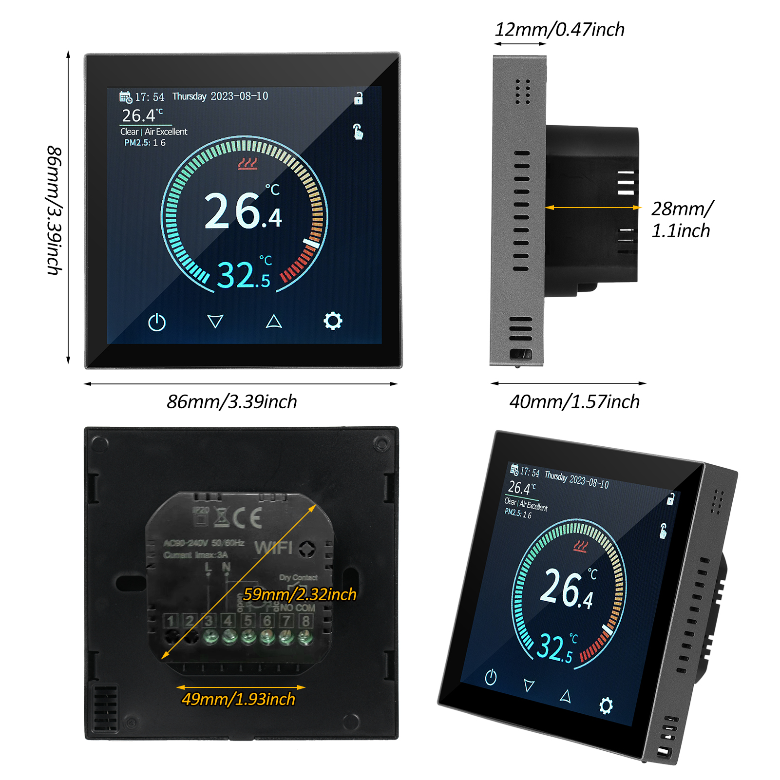 Hyt001 Intelligenter Wlan-heizthermostat, Digitaler Temperaturregler, Steuerbar Über Handy-app, Touchscreen, Lcd-bildschirm, Wöchentlich Programmierbarer Frostschutz Für Zuhause, Büro, Hotel, Schule U