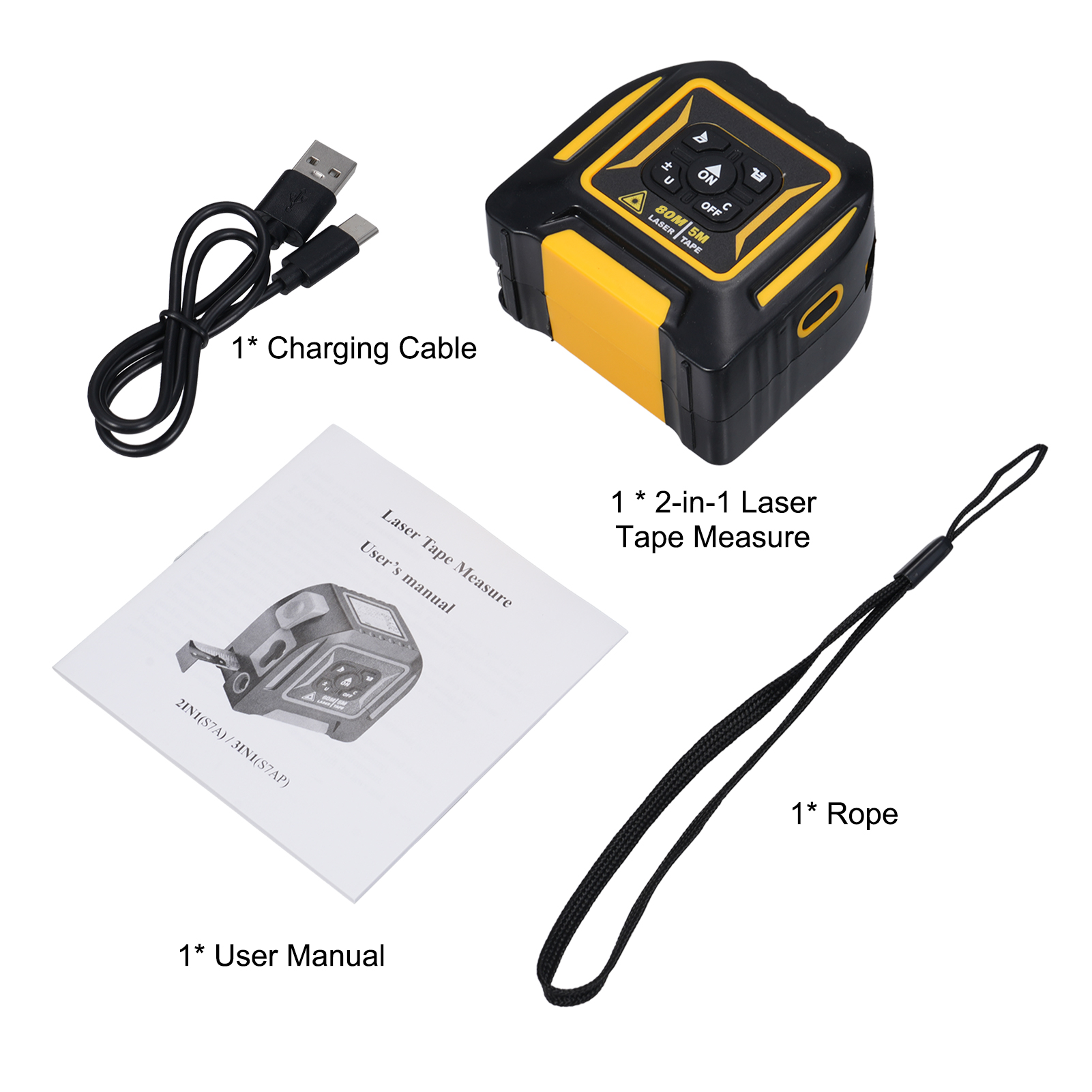 3-in-1 Laser-maßband Mit Kreuzmarkierung, 5 M Messfunktion + 80 M Entfernungsmesser, Distanz-, Kontinuitäts-, Flächen-, Volumen- Und Pythagoreische Messung, Umschaltbare Einheiten M/ft/in/ft+in Mit Lc