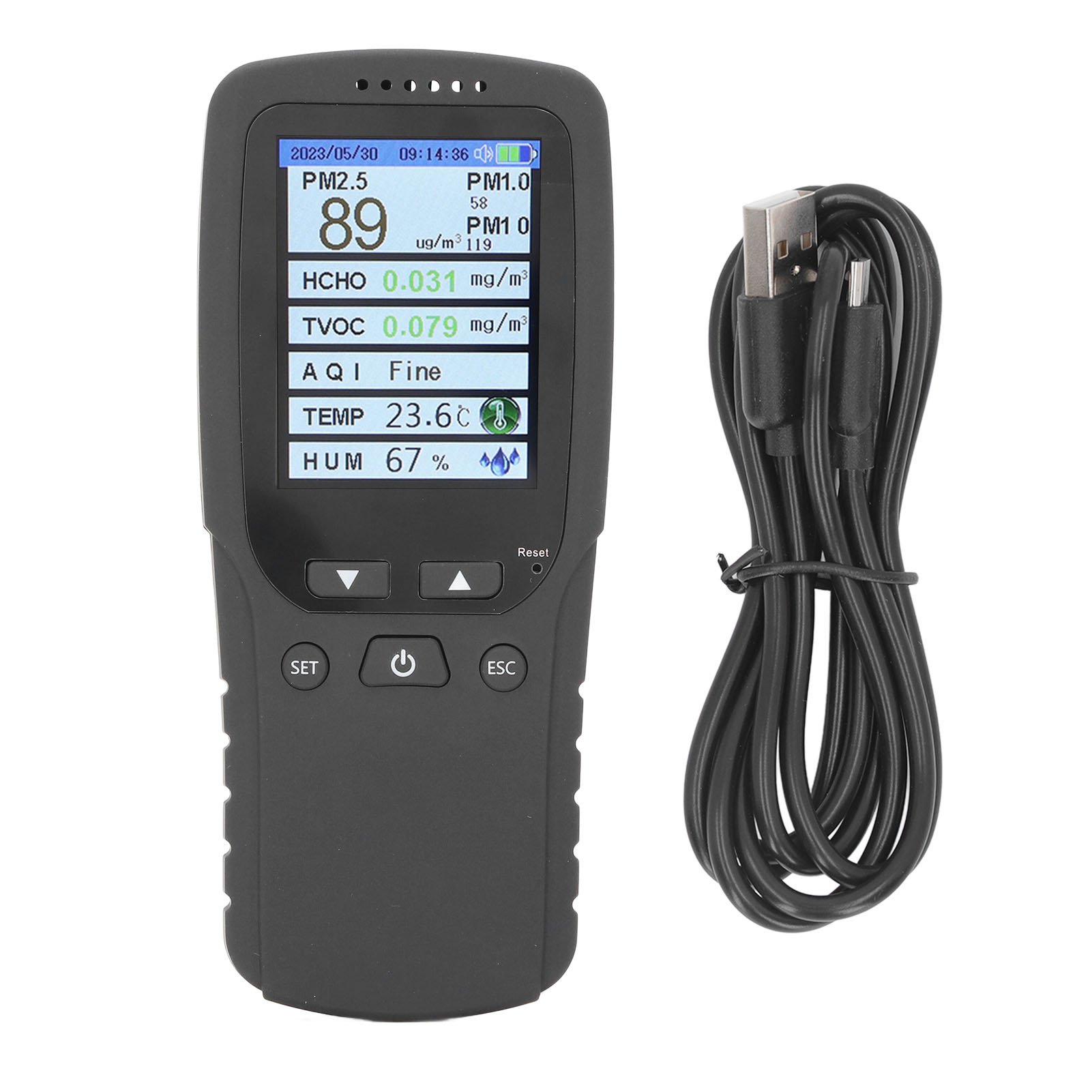Luftqualitätsmonitor, 2,8-zoll-lcd-bildschirm, Pm2,5 Pm1,0 Pm10 Temperatur- Und Feuchtigkeitsdetektor Für Schlafzimmer, Auto, Büro.