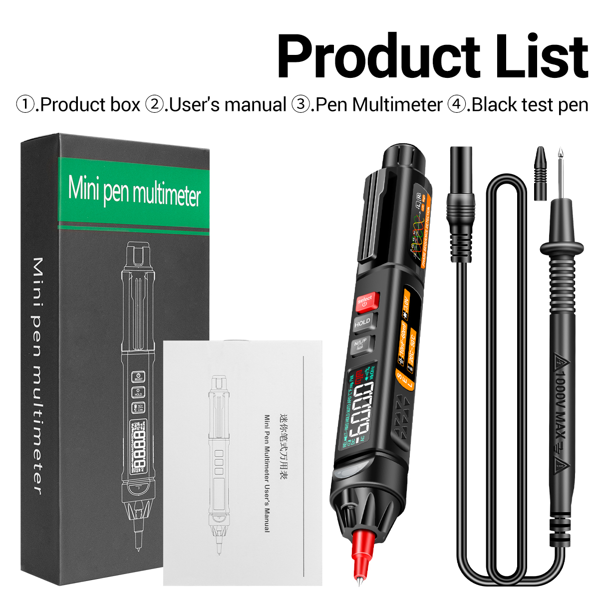 Aneng A3009 Mini-stiftmultimeter Mit Sprachausgabe, 6000-count-va-voltmeter, Invertiertem Lcd-bildschirm, Taschenlampe Und Ncv-tester Für Widerstand, Spannung, Kapazität, Temperatur, Ein/aus-diode, Ph
