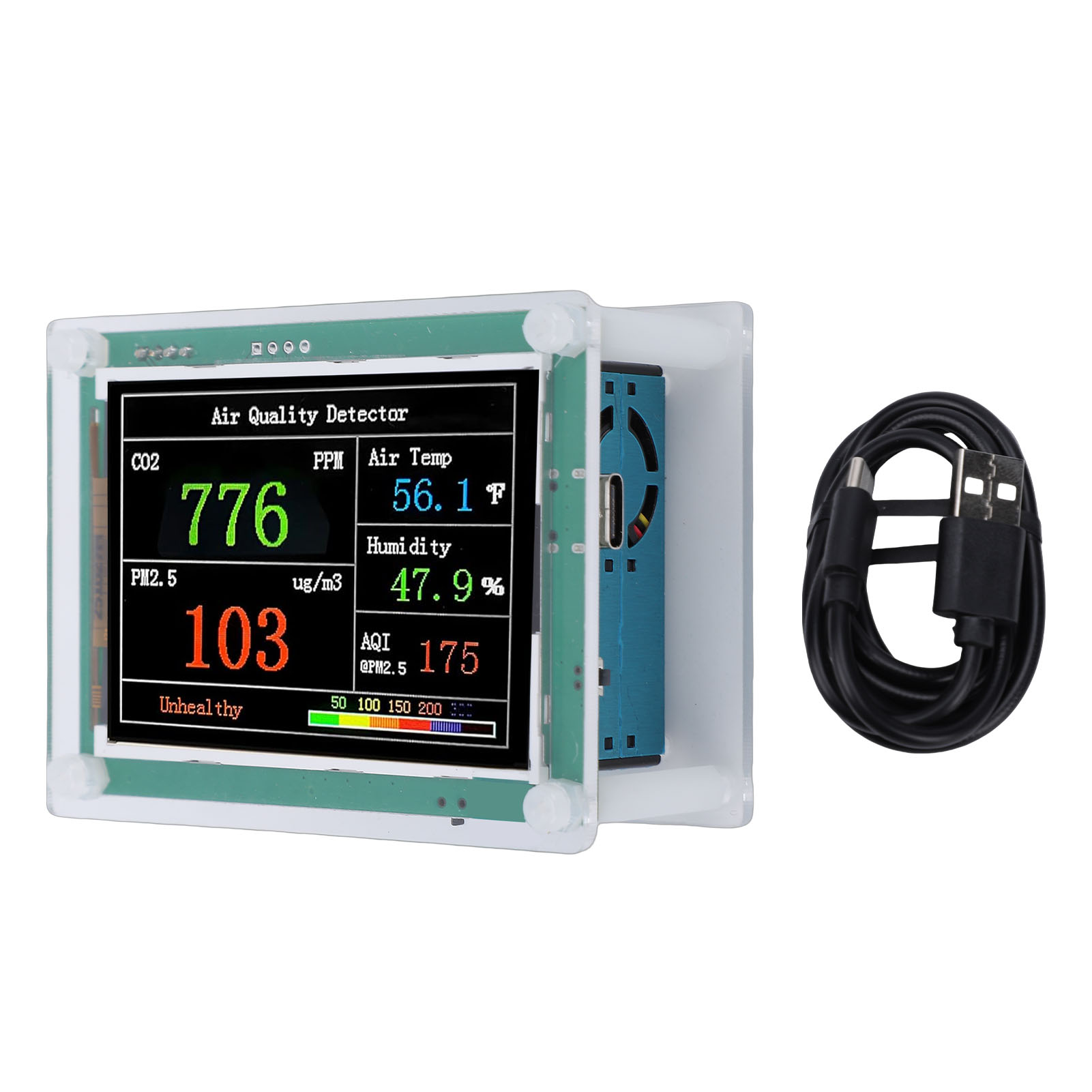 Pm-detektor Mit 2,8-zoll-bildschirm, Professionelle Innenraumluftqualitätsmessung, Pm2,5 Pm1,0 Pm10 Staubsensor, Index, Temperatur, Luftfeuchtigkeit, 1600 Mah Li-ionen-akkubetrieb.