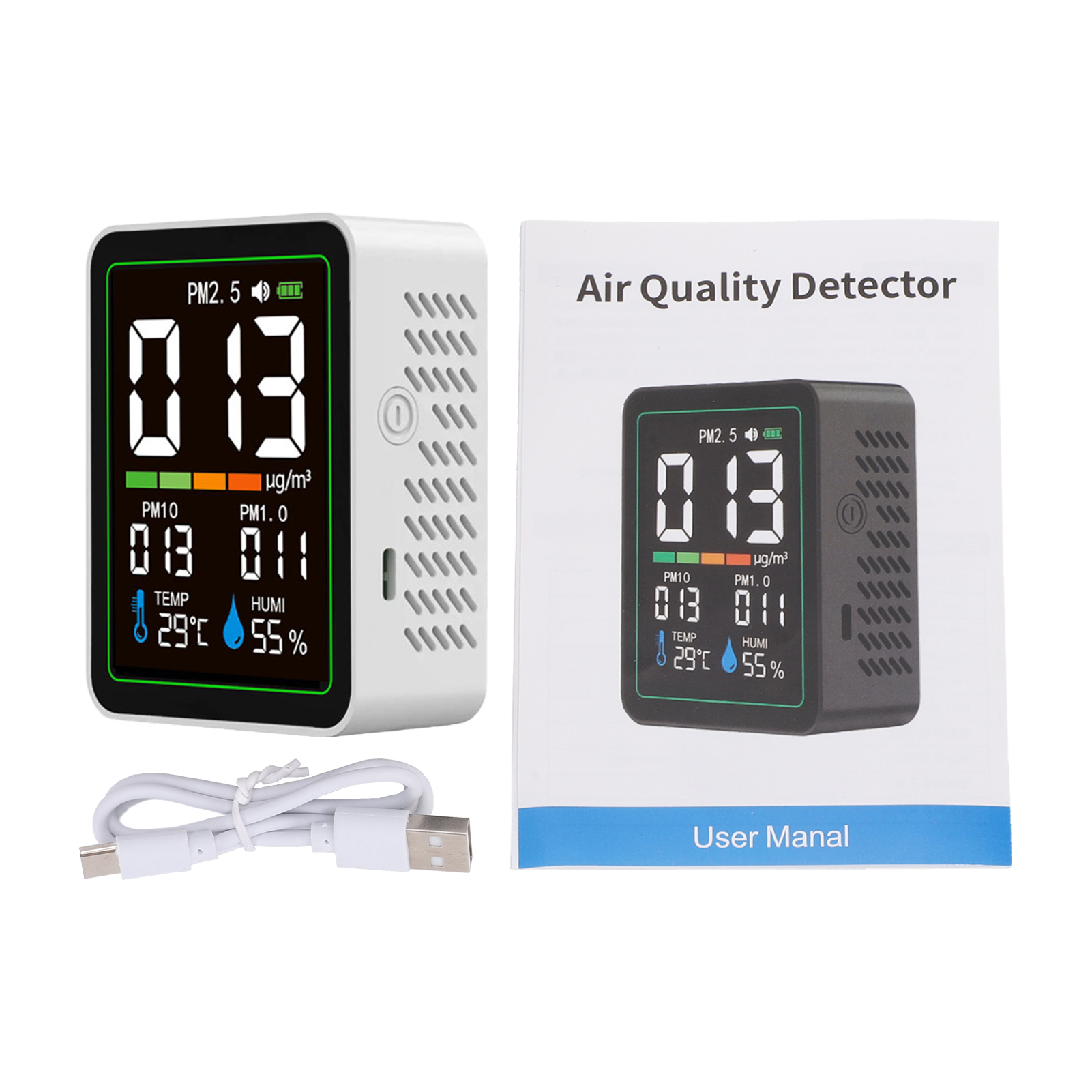 5-in-1 Luftqualitätsmonitor, Pm2.5 Pm10 Pm1.0 Detektor Mit Farb-lcd-bildschirm, Tragbares Temperatur- Und Feuchtigkeitsmessgerät Für Zuhause Und Büro Mt04 Weiß.