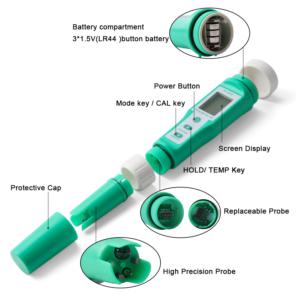 10-in-1 Multifunktionales Digitales Messgerät Ph/ec/tds/orp/h2/fertilität/salzgehalt/sg/mω/temp, Digitales Wasserqualitätsmessgerät Für Aquarien.