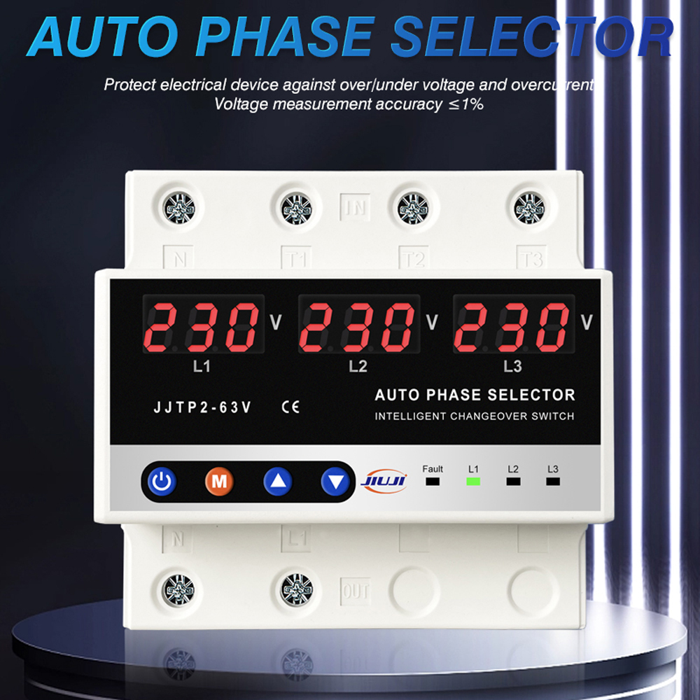 Multifunktionaler 3p-spannungsschutz Auf Mikrocontroller-basis, Einstellbares Schutzgerät Mit Digitalanzeige Und Automatischer Phasenumschaltfunktion.