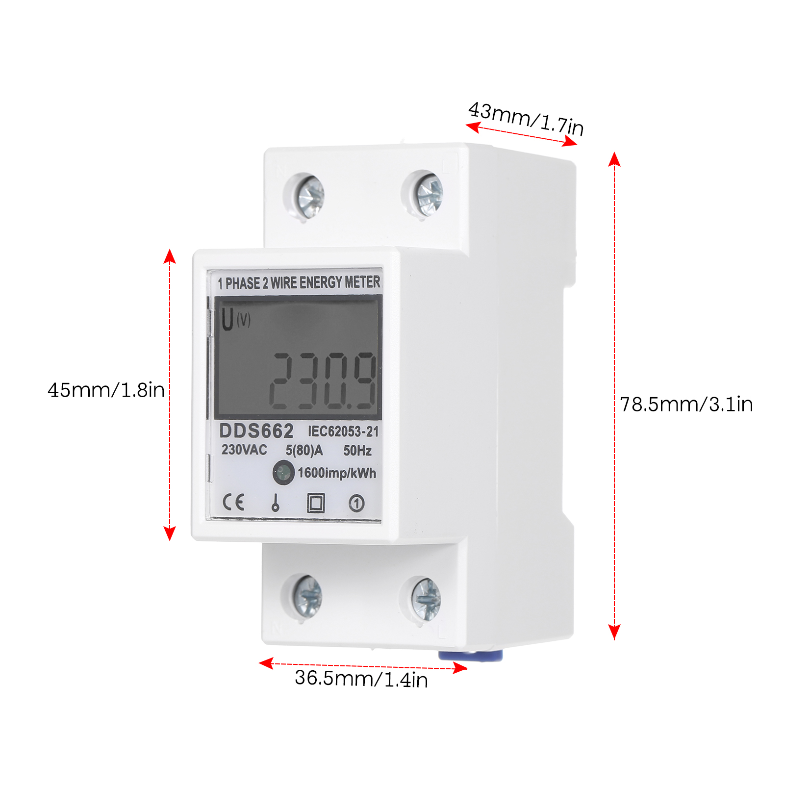 Einphasiger Wechselstrom-230v-energiezähler Ohne Hintergrundbeleuchtung Dds662.