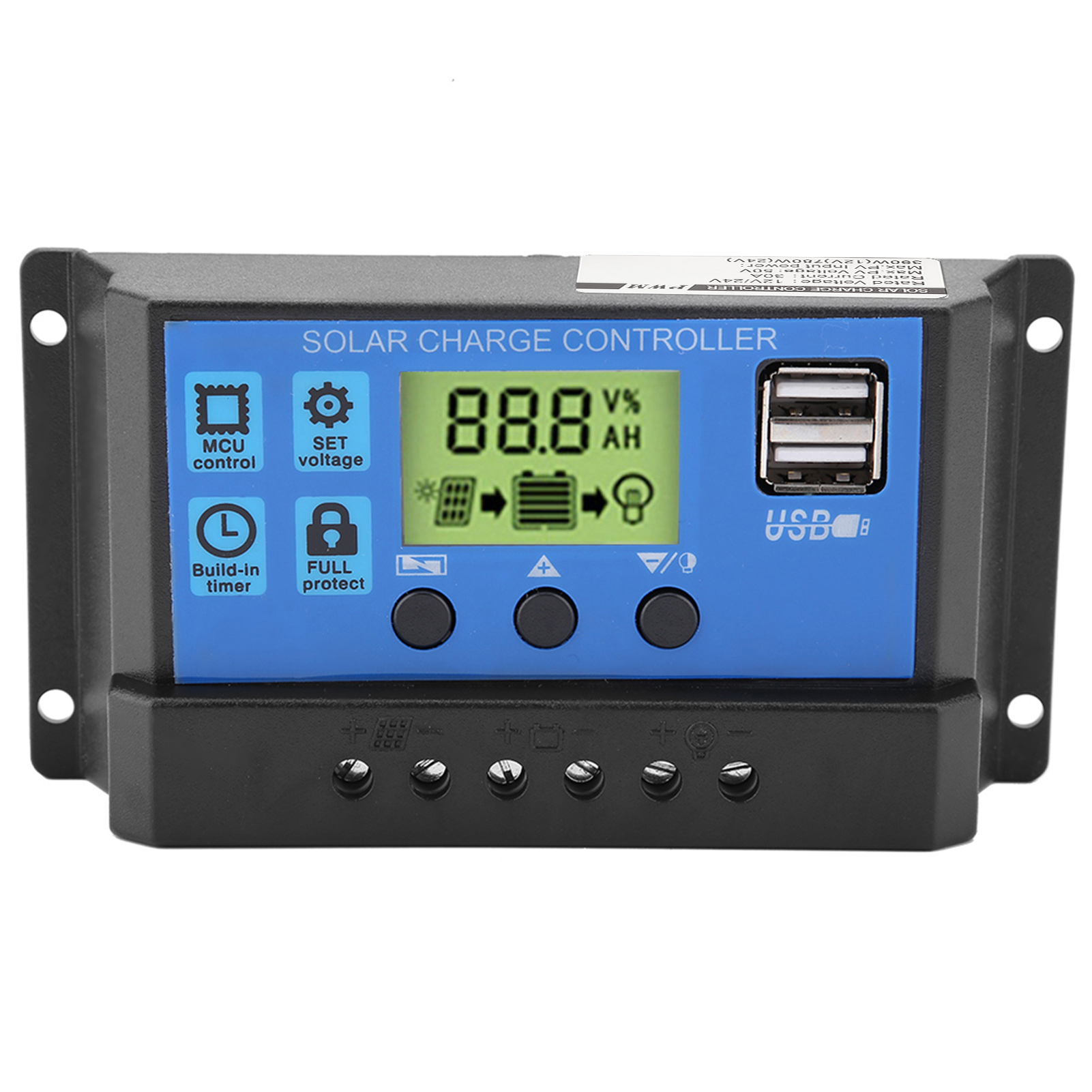 30-a-pwm-solarpanel-regler – Dual-usb, Lcd-bildschirm, 12/24 V
