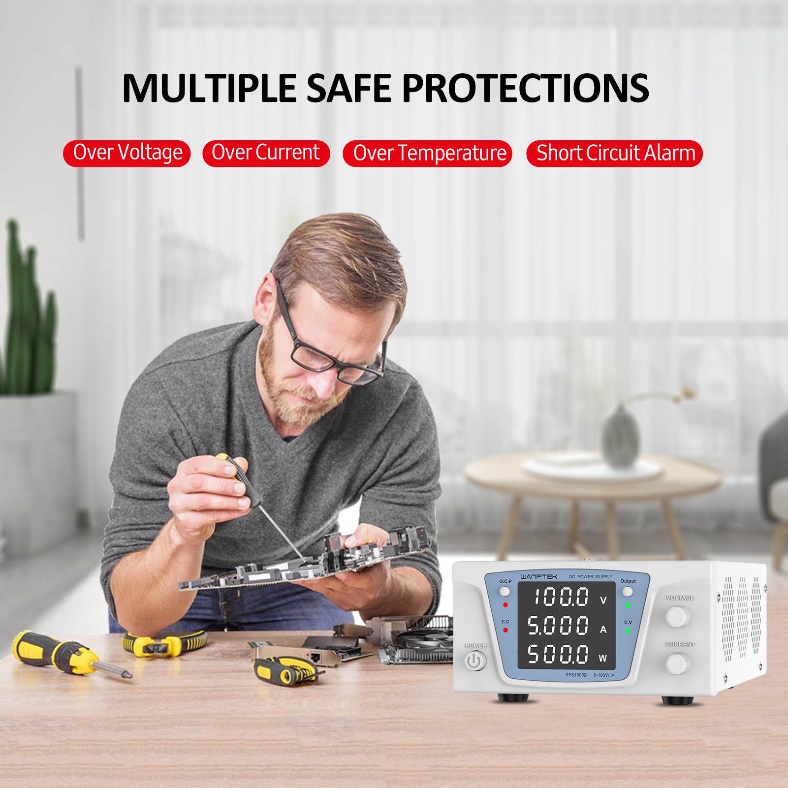 Leistungsstarkes 300w 15v 20a Variables Dc-tischnetzteil Mit 4-stelliger Led-anzeige, Einstellbarem Drehknopf Für Die Schaltung Und Ocp-schalterausgang Ein/aus-taste.