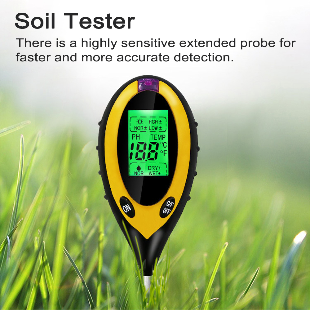 4-in-1 Digitaler Bodenanalysator, Multifunktionstester, Sonnenlichtintensität, Ph-wert, Feuchtigkeit, Temperaturdetektor, Topfpflanzenzähler, Anbauwerkzeug Mit Drehknopf Für Gartengewächshaus.