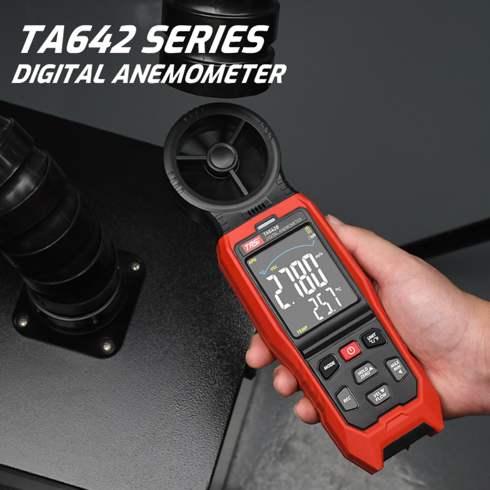 Tasi Ta642a Tragbares Digitales Anemometer Mit Windgeschwindigkeitsmesser, Luftstrom- Und Temperaturmessung Sowie Hintergrundbeleuchtetem Lcd-bildschirm.