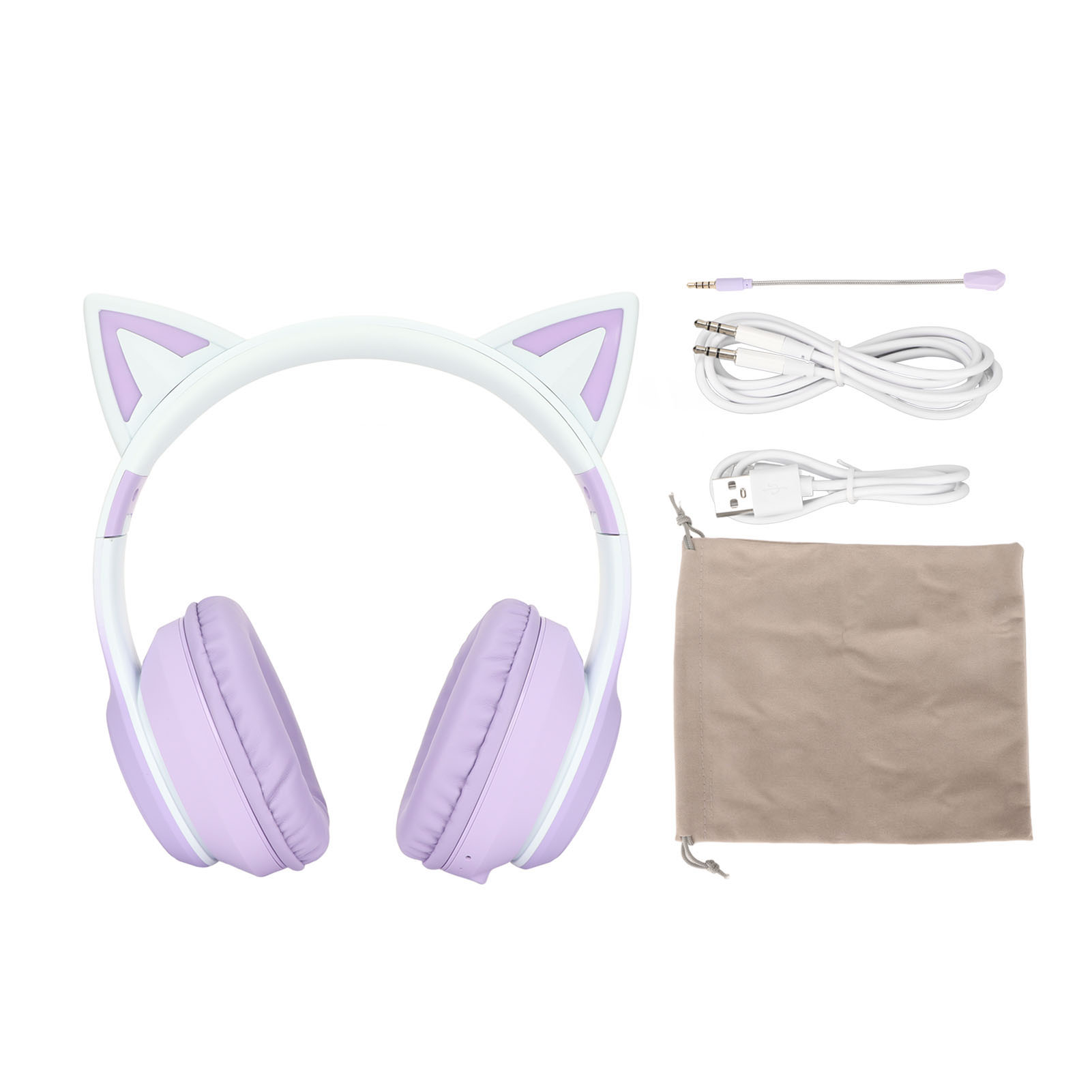 Bluetooth-kopfhörer In Katzenohrenform – Faltbare Violette Led Mit Mikrofon