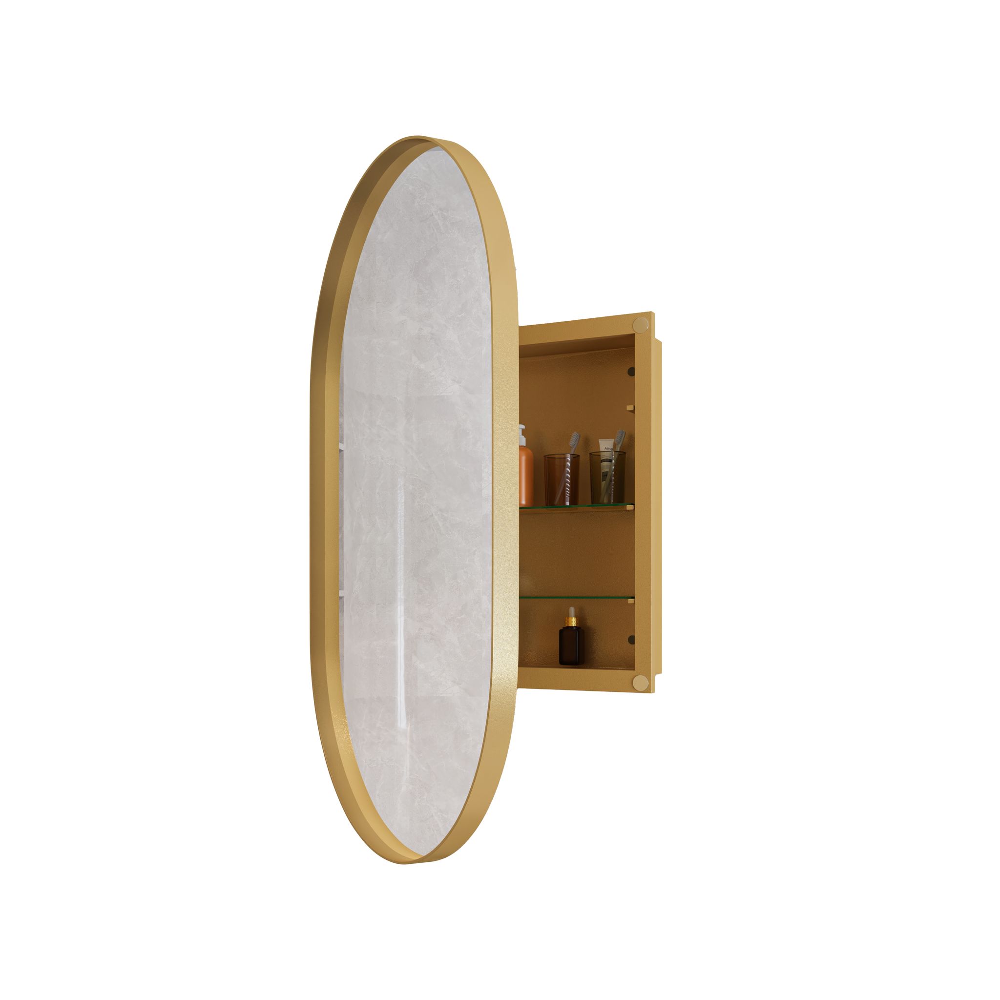 Elvmi Spiegelschrank Mit 2 Verstellbaren Regalböden, Wandmontage Oder Einbau, Badezimmer, 95x63x18 Cm