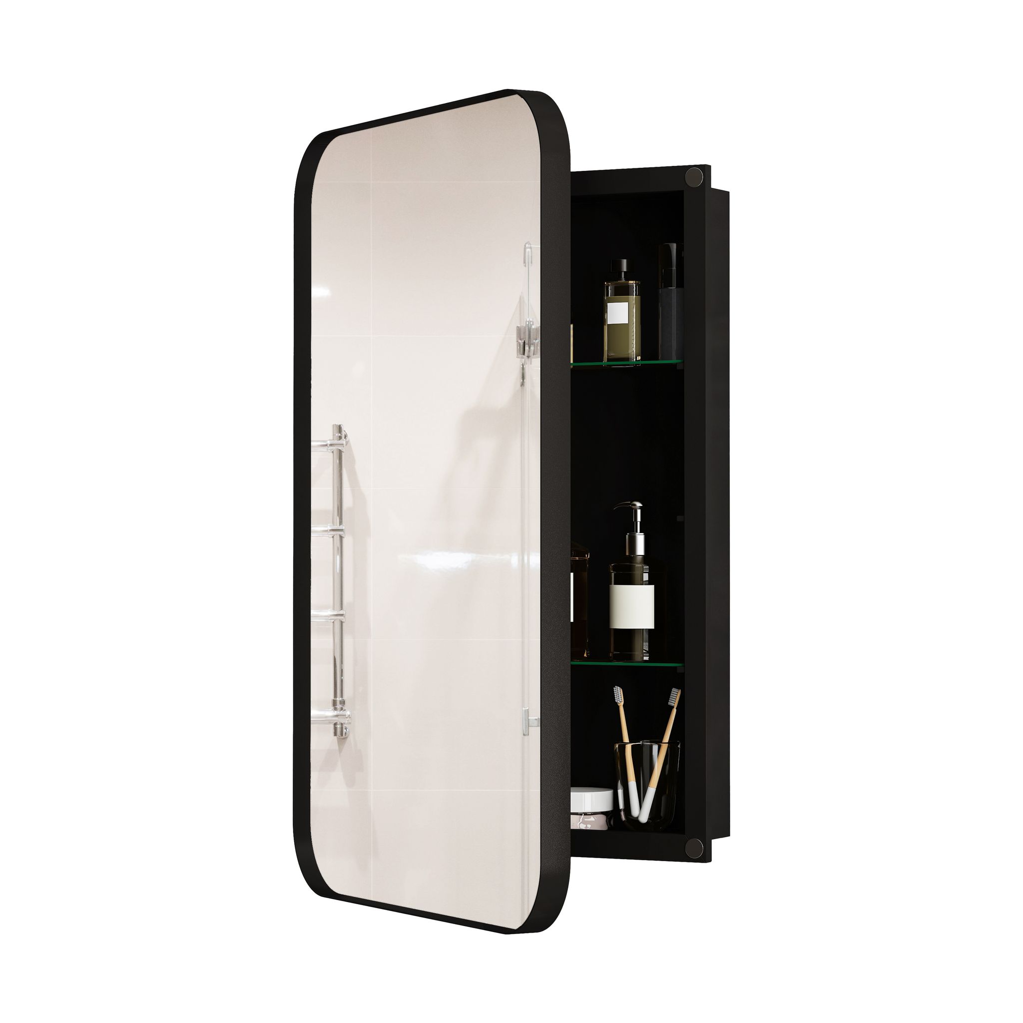 Elvmi Spiegelschrank Wandmontage Mit 2 Glasablagen Und 3 Verstellbaren Haltern Für Bad 86×61×18 Cm