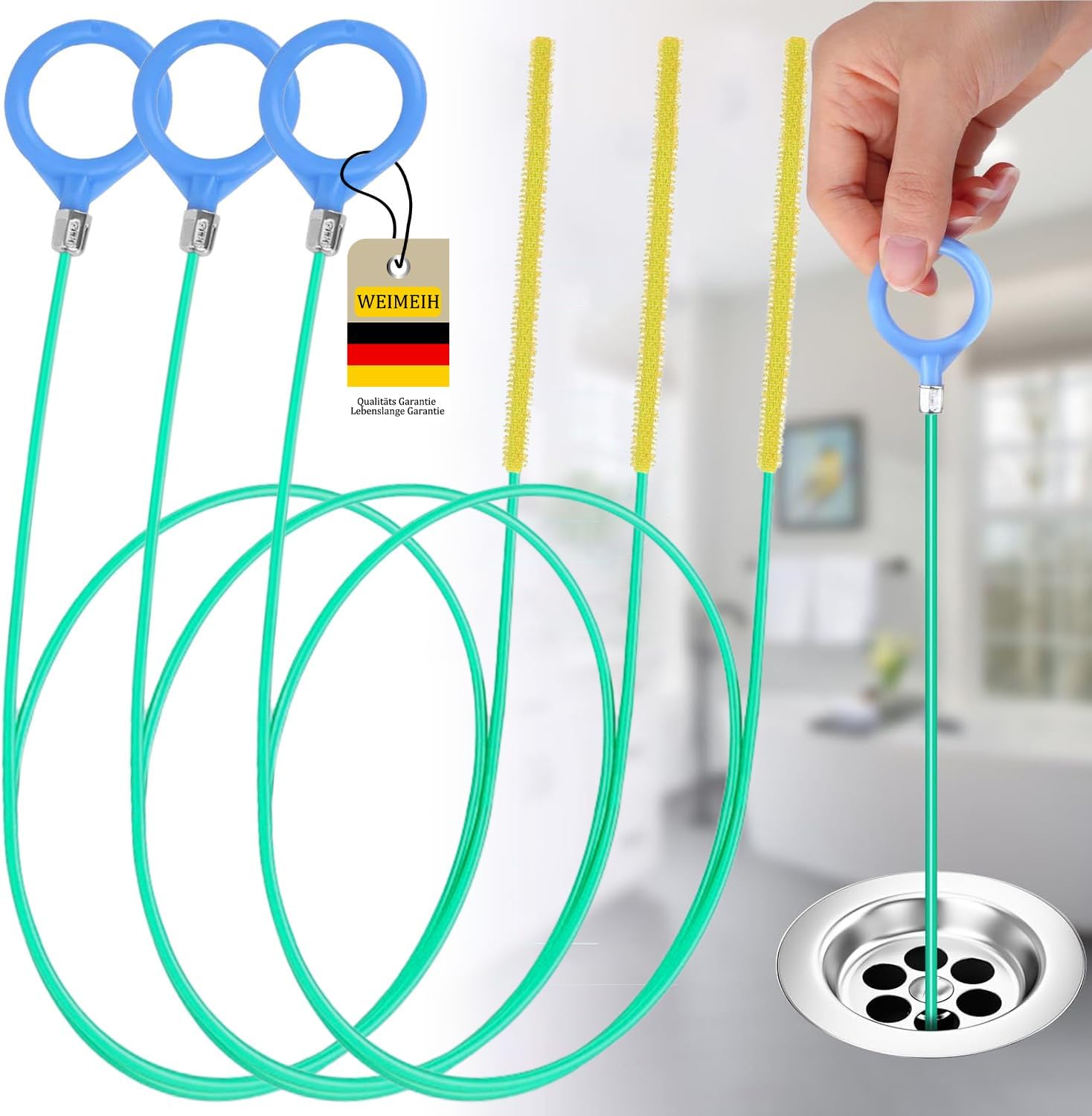 Abflussreiniger Spirale, Abflussspirale Reinigungsschaken Sticks,90cm Anti-bruch-stahl Mit Nylonbeschichtung,3 Stück Abflussreiniger Und Haarfänger Für Badewanne Abwasserkanäle Waschbecken