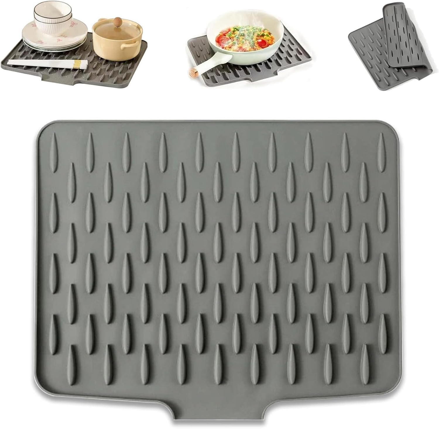 Abtropfmatte Geschirr, Auslaufsicherer Arbeitsplattenschutz Aus Silikon Mit Effektiver Wasserumleitung Und Rutschfestem Design, Abtropfmatte Spüle Für Küchenspüle(4032.5cm) (1)