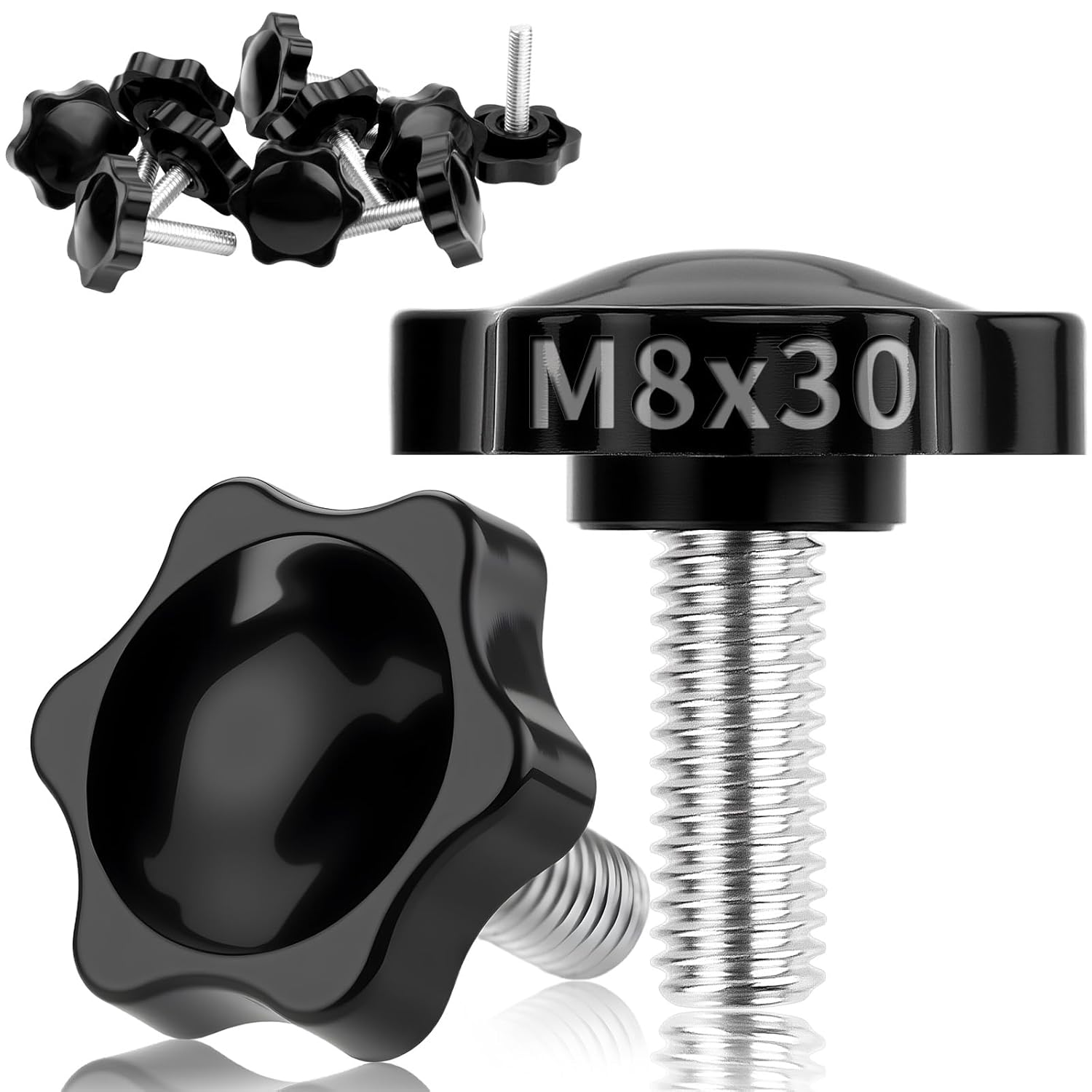 12 Stück Sterngriffschraube M8x30mm, 32mm Kopf, Rändelschraube M8 Sternkopfschraube, Klemmknopf, Mit Griff, Für Werkzeugmaschine, Anziehen, Geräte, Instrumente