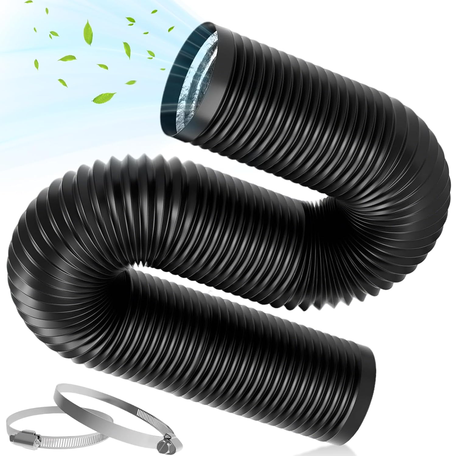 Abluftschlauch 100mm, 3m Länge, Pvc Flexibel Alurohr Schlauch Lüftungsschlauch Mit 2 Schlauchschelle Edelstahl, Flexschlauch Für Mobile Klimaanlage, Trockner, Belüftungssystem