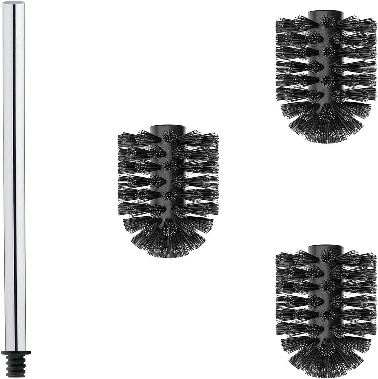 Edelstahl 304 Wc-bürsten Set 1x Edelstahl Glänzender Griff (27cm) 3x Wechselköpfe Ø6.5cm Öko-freundlich Für Modernes Bad (schwarz, 6.5cm)