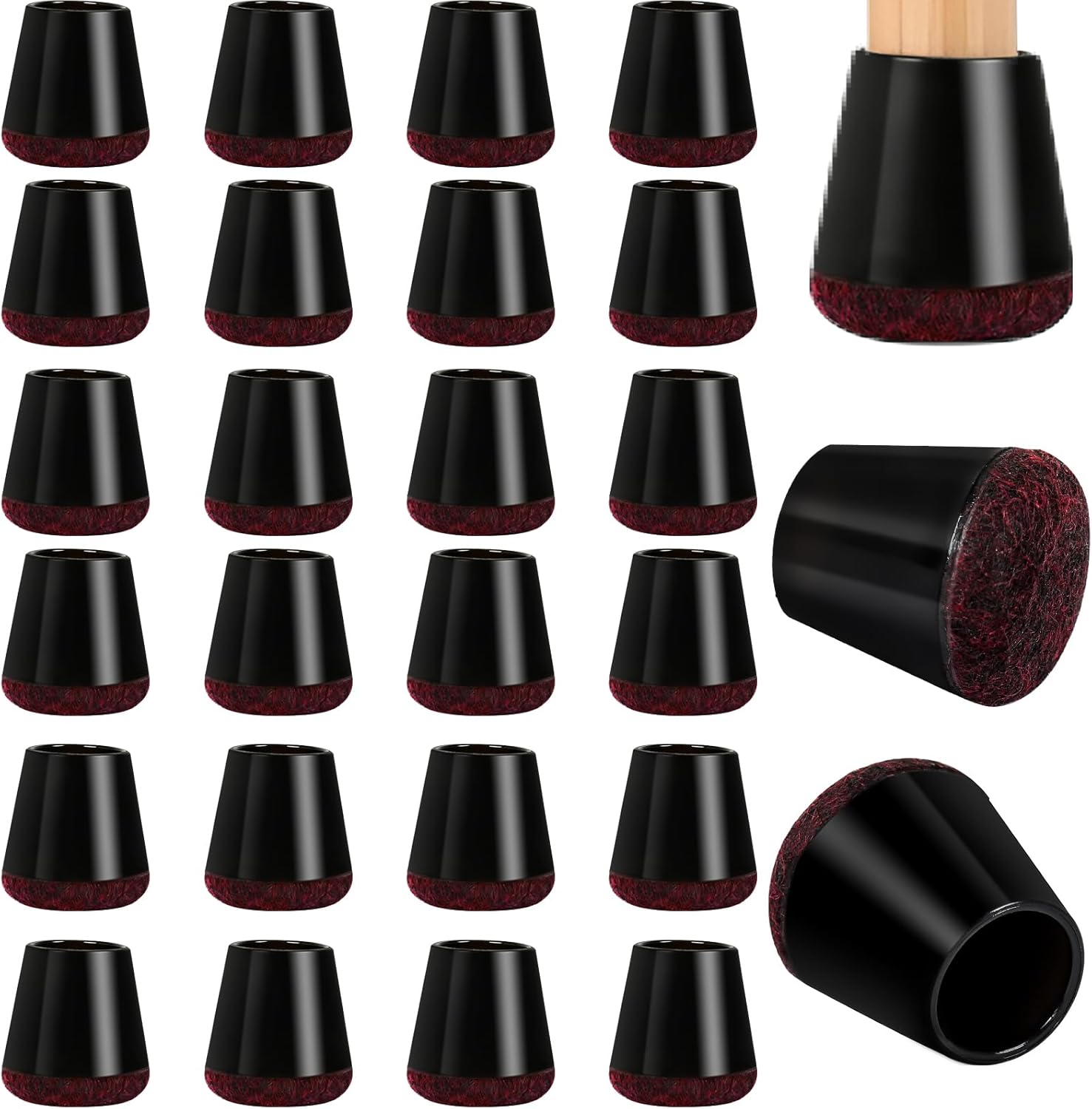 Stuhlbeinkappen,24 Stück Silikon Stuhlbeinschoner Mit Filzpolstern,schutzkappen Für Runde Stuhlbeine (14-23mm Ø),für Geringeres Rauschen,rutschfeste Stuhlbeinkappen(schwarz)