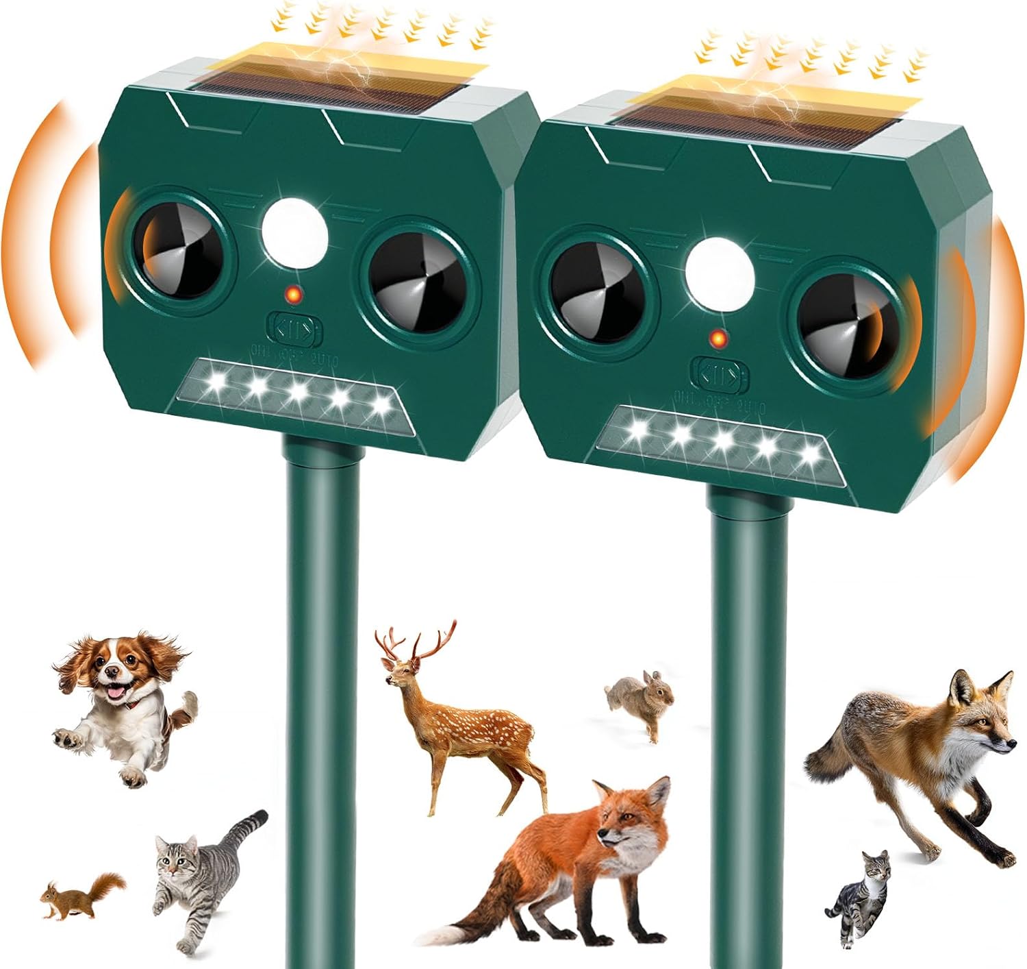 2 Stück Katzenschreck Garten Ultraschall Solar Marderschreck 12m 120° Hundeschreck Mit Led Licht, Ip45 Wetterfest Tiervertreiber Für Katzen Hunde Fuchs Waschbär Marder