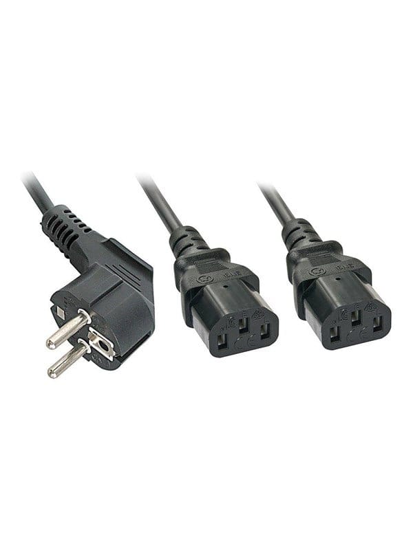 LINDY Strom Y-Kabel [1x Schutzkontakt-Stecker - 2x Kaltgeräte-Buchse C13] 2.00 m Schwarz