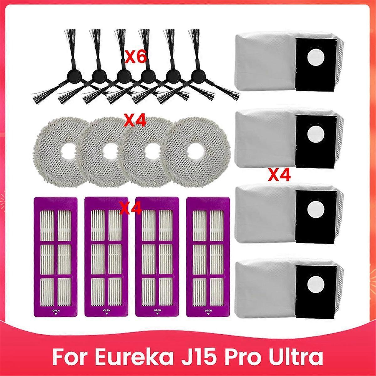 Das Zubehörset Ist Mit Dem Staubsauger J15 Pro Ultra Kompatibel Und Enthält 4 Hepa-filter, 6 Seitenbürsten, 4 Reinigungstücher Und 4 Staubbeutel.