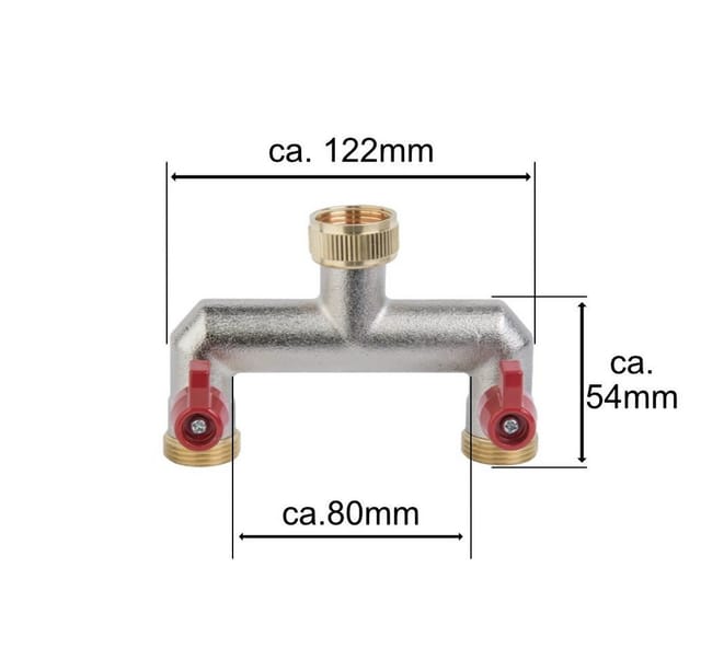 3/4" regulierbarer 2-fach-Verteiler mit Absperrhähnen aus Messing