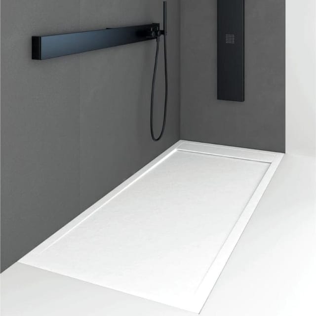 Mineralguss-Duschwanne extra flach QUORE Schieferoptik WEISS 90x120cm