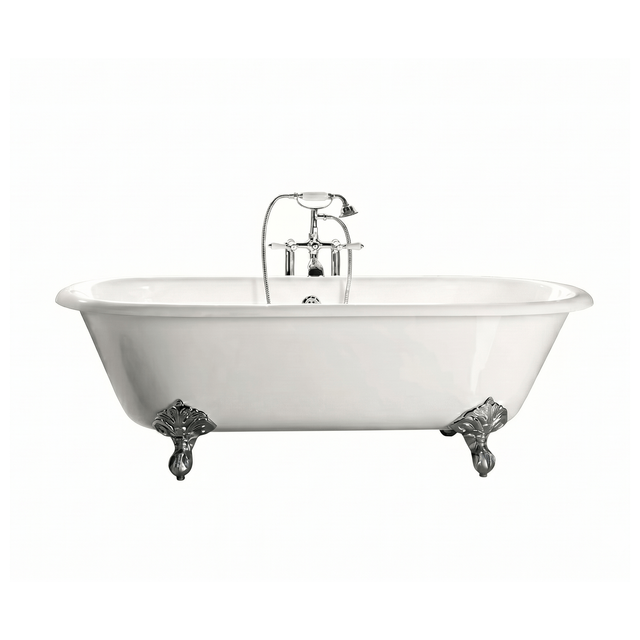 Freistehende Gusseisen Badewanne PLYMOUTH weiß Füße CHROM 170
