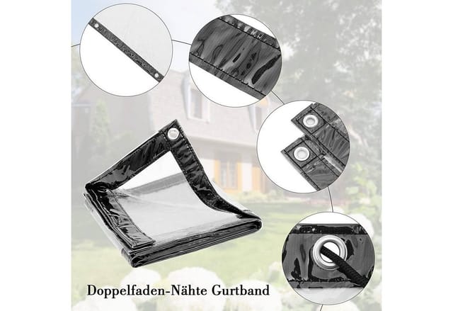 WOLTU PVC Abdeckplane mit Ösen und Seil wasserdicht transparent 2x1m
