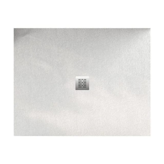 Stano. - Extra flache Duschwanne centro Schieferoptik WEIß 110x120 cm Ablaufschutz in Chrom