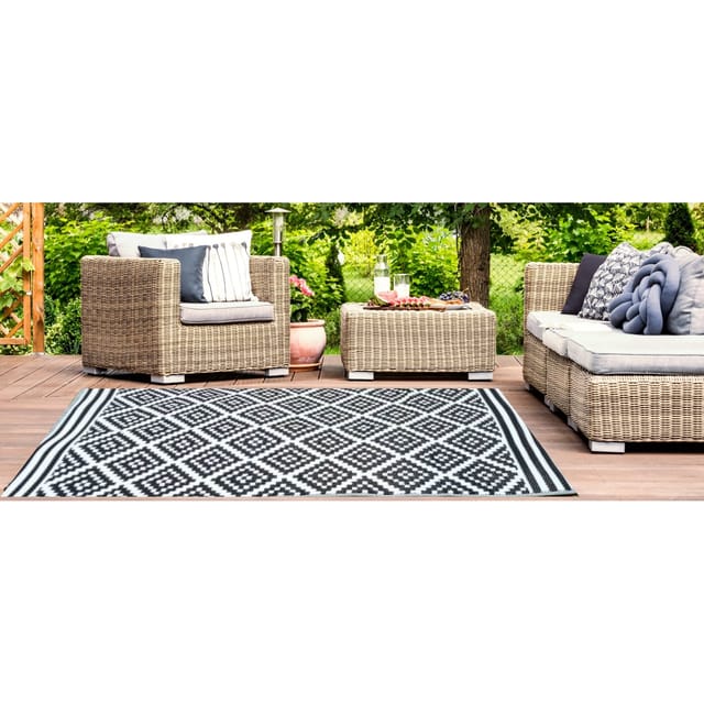 Jet-line - Garten Teppich Outdoor Kunststoffteppich austin schwarz 120 x 180 cm Terrasse Balkon