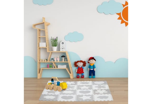 Relaxdays - Puzzlematte 52-teilig, eva Schaumstoff, schadstofffrei, 1,4 m², Spielmatte mit Rand, versch. Motive, grau/weiß