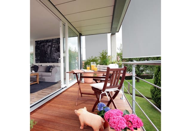Relaxdays Senkrechtmarkise, 140 x 180 cm, Außenrollo für Balkon, Terrasse & Garten, wetterfest, Sonnenschutzrollo, grau