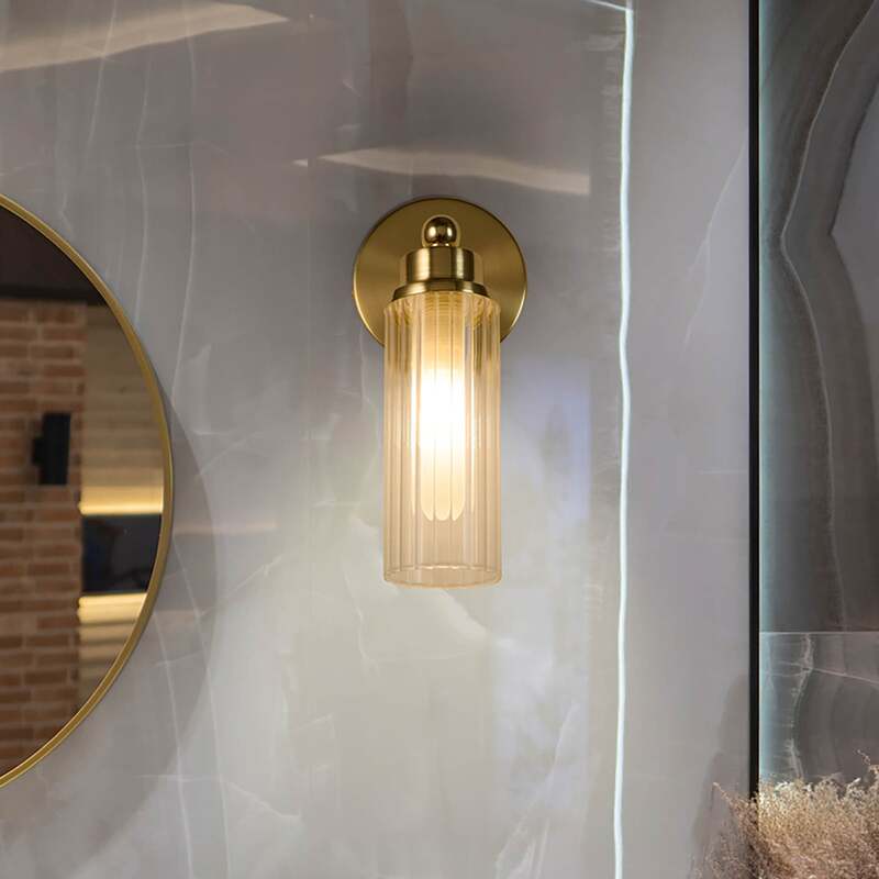 [gebraucht] B-ware Searchlight Wandleuchte Imperial Led Lampe Dimmbar Messing Stahl Glas Ip44