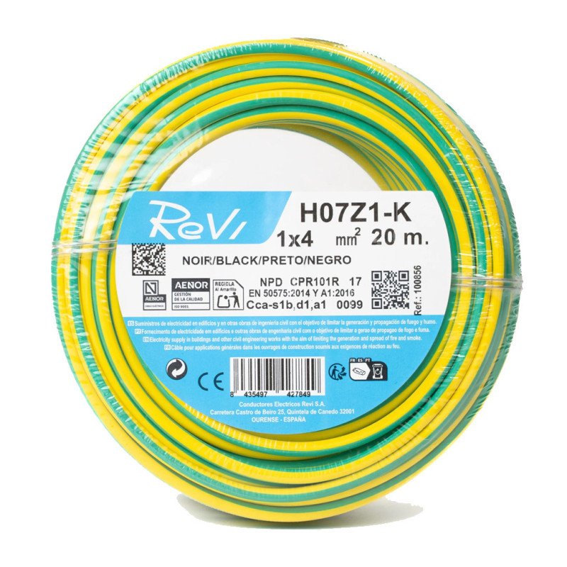 Halogenfreies Elektrokabel 4 Mm² Grün/gelb 20 M Flexibles Pvc-kabel H07z1-k Elektrokabel