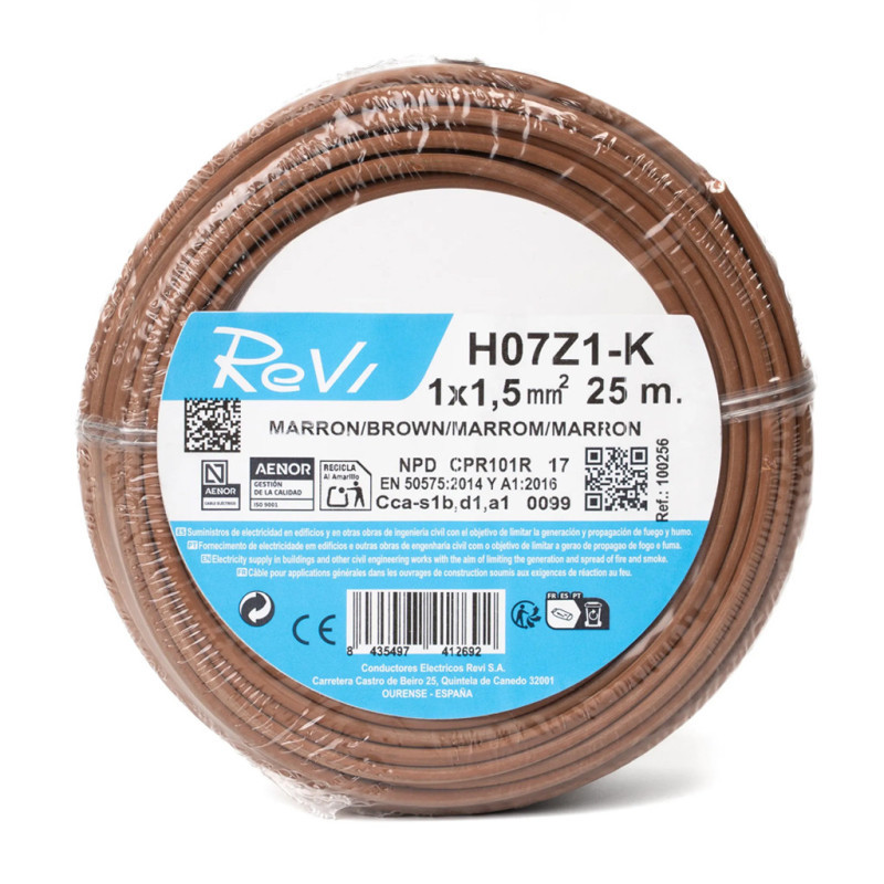 Halogenfreies Elektrokabel 1,5 Mm² Braun 25 M Pvc-draht H07z1-k Elektrokabel