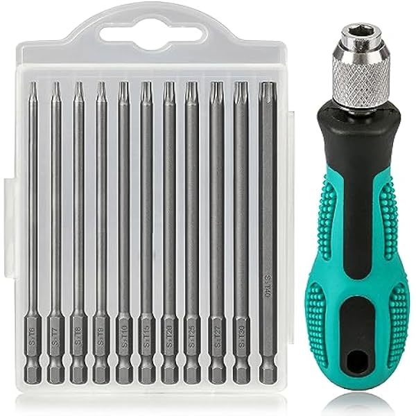 Hakkin 12 Stück Torx Schraubendreher Set 1/4" 100 Mm Torx Bit Set Lang Mit Loch S2 Elektrische Schraubendreher Bitsatz Für Akkuschrauber T6/t7/t8/t9/t10/t15/t20/t25/t27/t30/t40 Sternschraubendreher