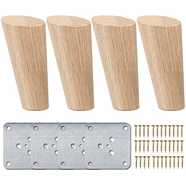 12cm Holz Tischbeine, 4 Stück Massivholz Schräg Konisch Ersatz Möbelfüße Möbelbeine Mit Montageplatten & Schrauben Für Sofa Bett Schrank Couch Stuhl