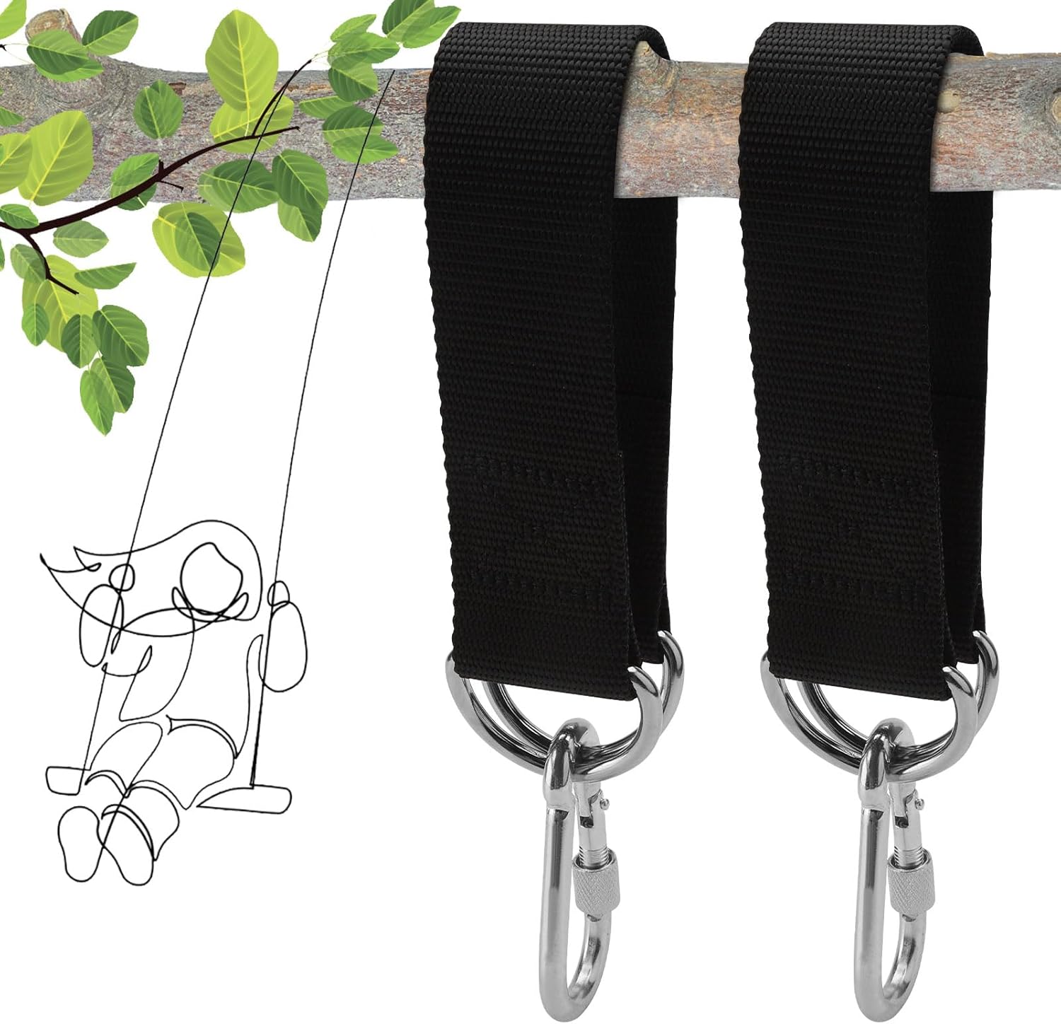 2 Stück Schaukel Befestigung Schaukel Aufhängung Hängematte Befestigung Schaukelseile Nylon Hanging Gurt Mit 2 Karabinern Und 2 D-ringen Für Indoor Outdoor Schaukel Hängematten Hängesessel