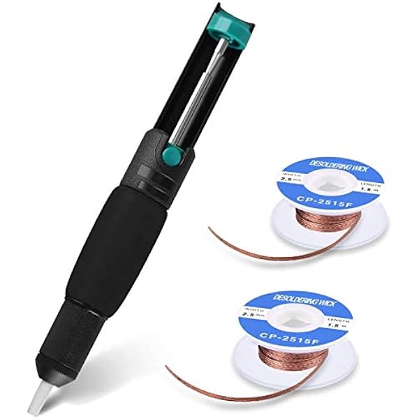 Tabiger Entlötpumpe Set,entlötpumpe&2 Entlötlitze,desoldering Wick&desoldering Pump,2pcs Entlöten Docht (2,5 Mm Breite, 1,5 M Länge),lötmittel Sauger Vakuumpumpe Solder Removal Tool