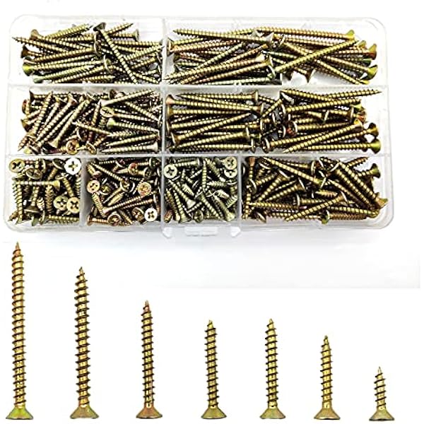 335 Stück Selbstschneidende Schrauben Set, Kreuz Flachkopf Senkkopf Betonschrauben Verzinkt, Trockenbauschrauben, Holzschrauben Für Türscharniere, Reparaturen, Diy-projekt