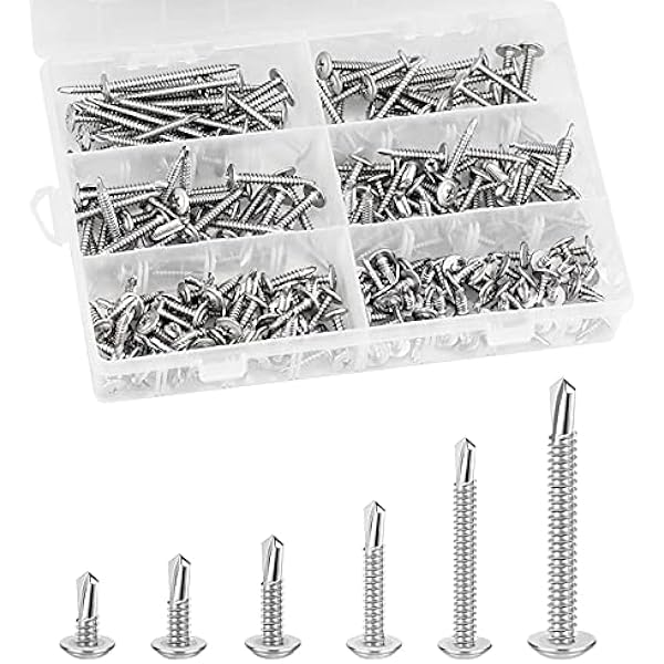 210pcs Selbstschneidende Schrauben, Edelstahl Blechschrauben Selbstschneidend Bohrschrauben Selbstbohrende Schrauben Set M4.2 50mm / 38mm / 30mm / 25mm / 19mm / 13mm