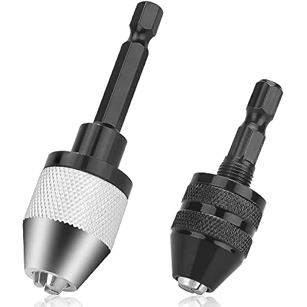 2 Stück Keyless Bohrfutter – 1/4" Sechskantschaft Bohrer Adapter, Schnellwechsel Konverter Verlängerung Schraubendreher Bohrer Adapter Für Schlagbohrmaschine (0.3-6.5mm, 0.3-3.6mm)