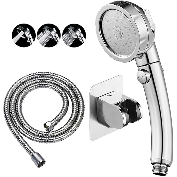 Drill-free Hochdruck-handbrause Mit On/off-pausenschalter 3 Sprühmodi Wassersparender Duschkopf, Abnehmbares Welpen-duschzubehör (m:duschkopf (chrom)+halterung+schlauch)