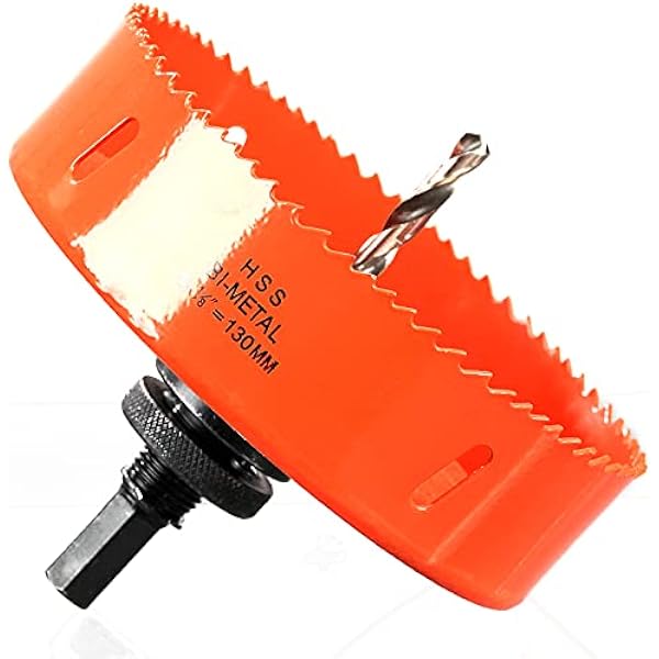 Lochsäge 130mm, Schnellarbeitsstahl Hss M42 Bi-metall Lochsäge, Lochfräser Mit Sechskant-schaft Und Bohrer Für Holz, Trockenbau Und Metallblech, 1 Stück Orange