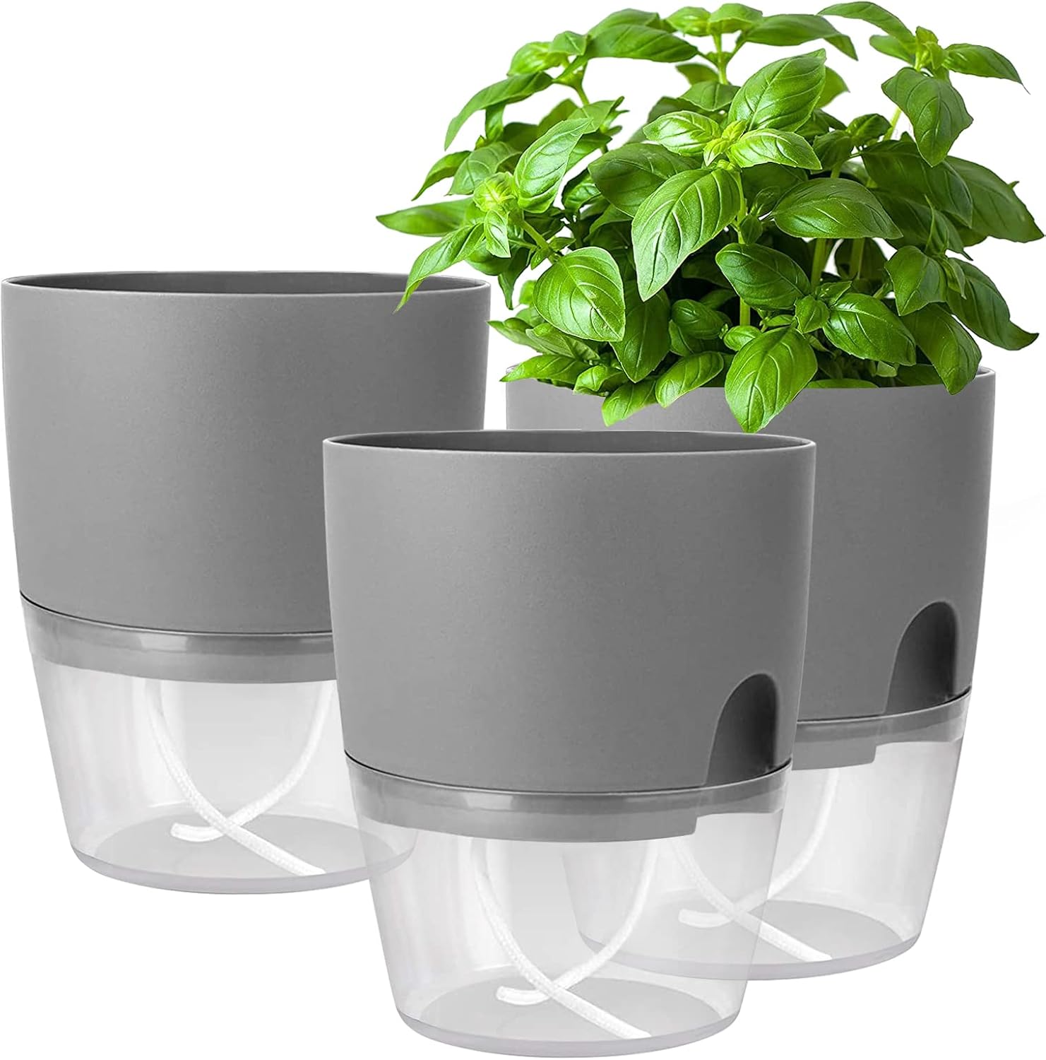 Kräutertopf Küchenset, Fensterbank, Selbstbewässerungsset 3er Set, Kräutergarten Für Die Küche, 18,2 X 11 X 15,3 Cm, Für Frische Küchenkräuter, Grau