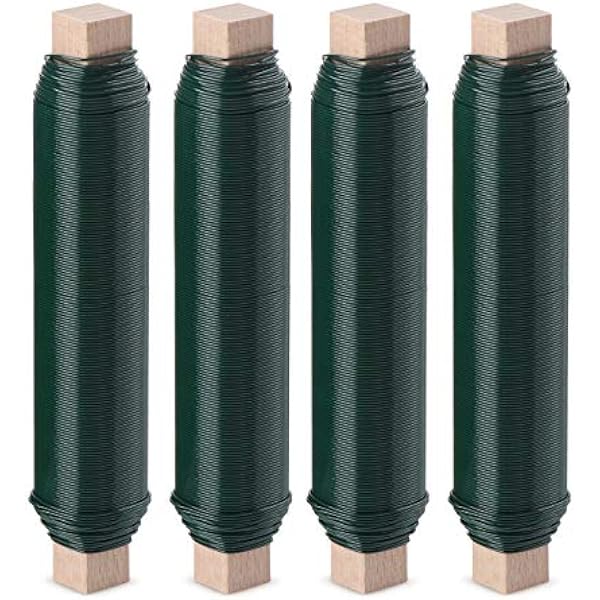 4stk Set Wickeldraht Bindedraht Basteldraht Grün, Gartendraht Floristendraht Zum Blumen Und Pflanzen, Stärke Ca 0,65mm Je 100g Auf Holzstab Gewickelt, Für Ihre Garten, Daheim, Büro